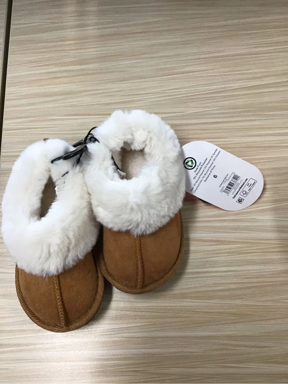 Wonder Nation Baby Girls Faux Fur Trim Slippers